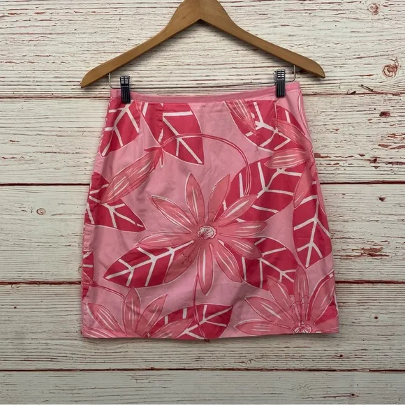 Vintage Lilly Pulitzer White Label Pink Floral Mini Skirt Sz 6