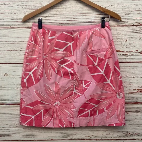Vintage Lilly Pulitzer White Label Pink Floral Mini Skirt Sz 6