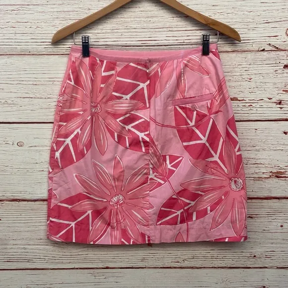 Vintage Lilly Pulitzer White Label Pink Floral Mini Skirt Sz 6