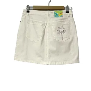 Vintage Lilly Pulitzer Y2K RARE White Denim Palm Tree Badazzled Mini Skirt Sz 2