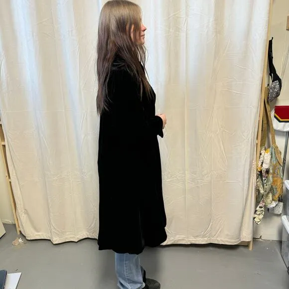Vintage Long Black Velvet Jacket w/ Rhinestone Button
