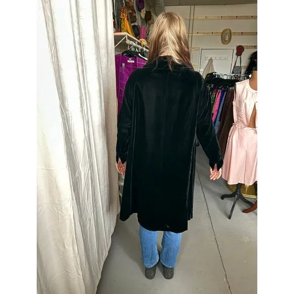Vintage Long Black Velvet Jacket w/ Rhinestone Button