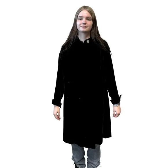 Vintage Long Black Velvet Jacket w/ Rhinestone Button