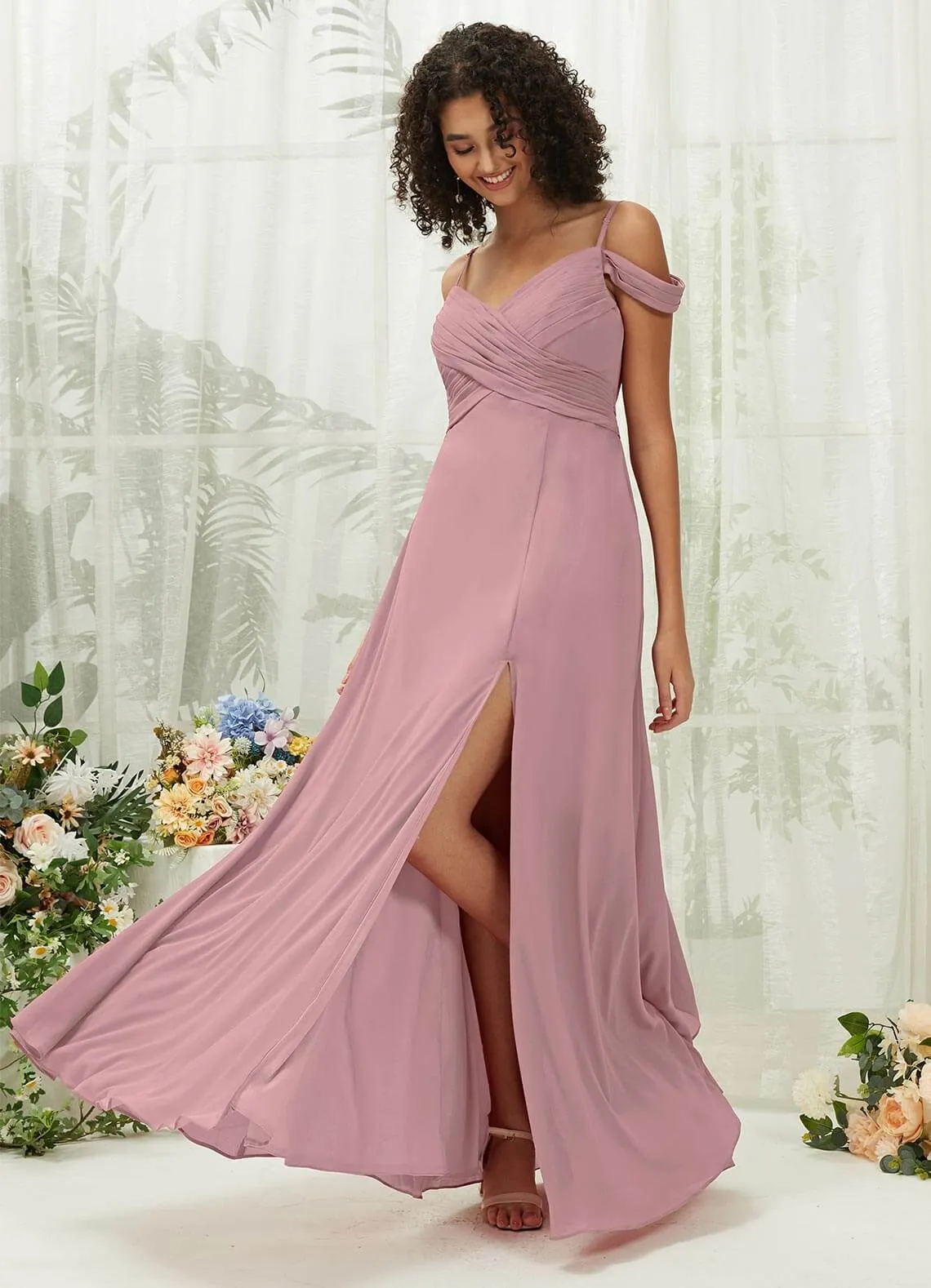 Vintage Mauve Sweetheart Chiffon Convertible Bridesmaid Dress Pocket