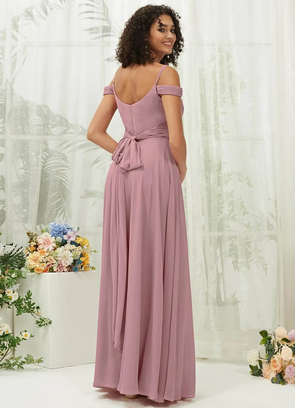 Vintage Mauve Sweetheart Chiffon Convertible Bridesmaid Dress Pocket