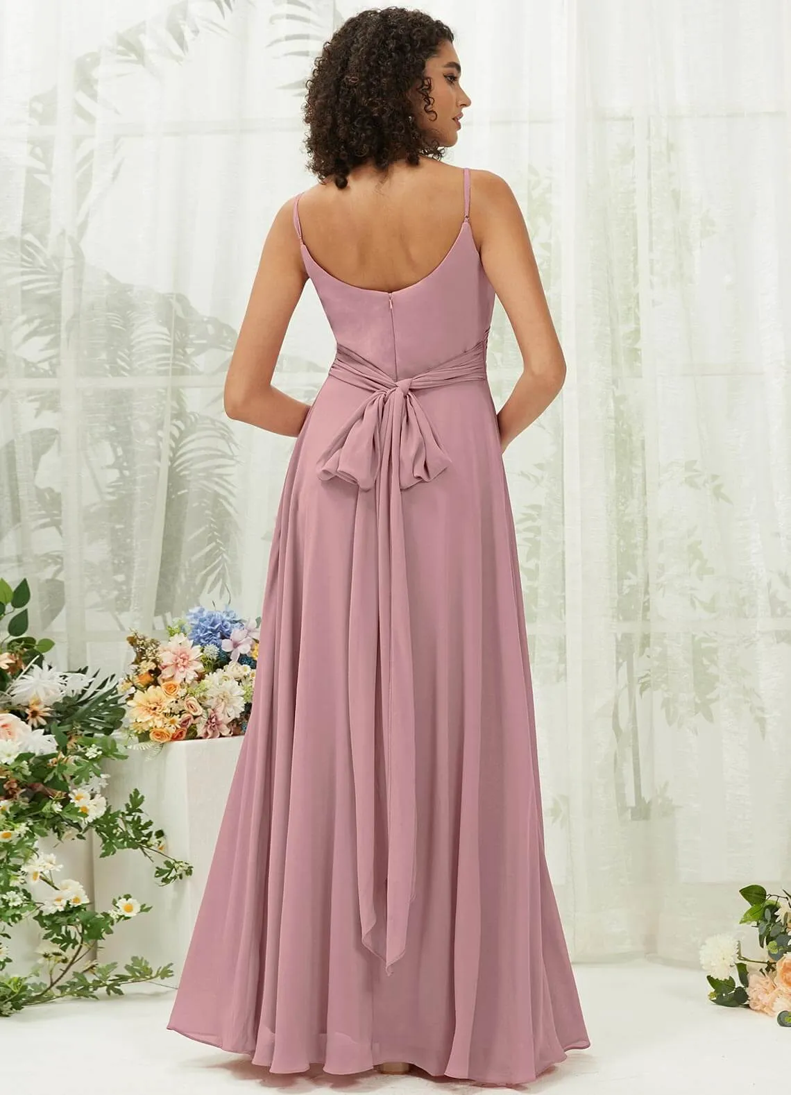 Vintage Mauve Sweetheart Chiffon Convertible Bridesmaid Dress Pocket
