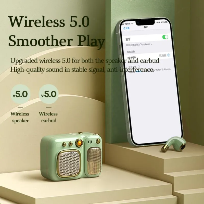 Vintage Mini Bluetooth 5.0 Speaker Portable 4 In 1 Pocket Sound Box with 1 Earphone Special Outdoor Take Retro Style Speaker Ideal Holiday Christmas Gift