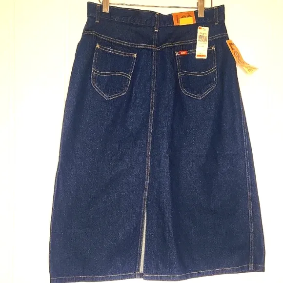 Vintage NWT LEE  Dark Blue Denim Midi Skirt. Western Boho 70&quot;s