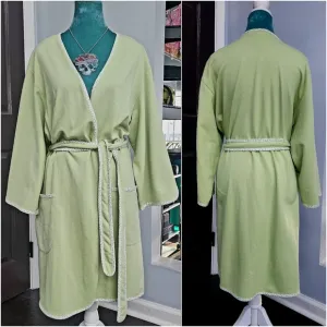 Vintage Oscar de la Renta Pink Label Lightweight Knit Dressing Gown Robe Green