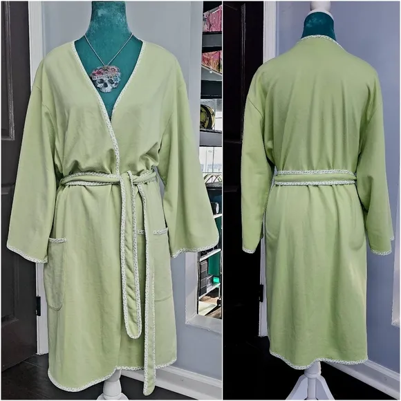Vintage Oscar de la Renta Pink Label Lightweight Knit Dressing Gown Robe Green