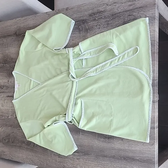 Vintage Oscar de la Renta Pink Label Lightweight Knit Dressing Gown Robe Green