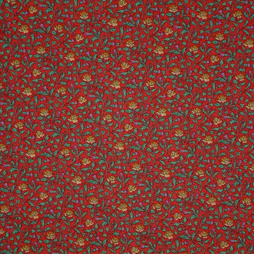VINTAGE RED & GOLD FLORAL LIBERTY LAWN COTTON POCKET SQUARE HANDKERCHIEF