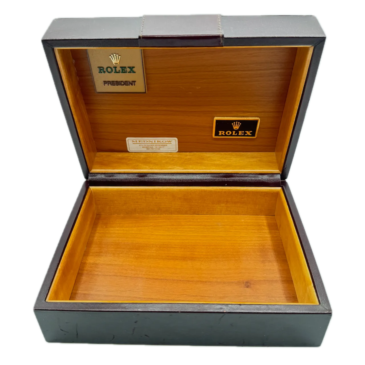 Vintage Rolex 71.00.03 President Men's Wristwatch Box Swiss Brown Leather & Wood