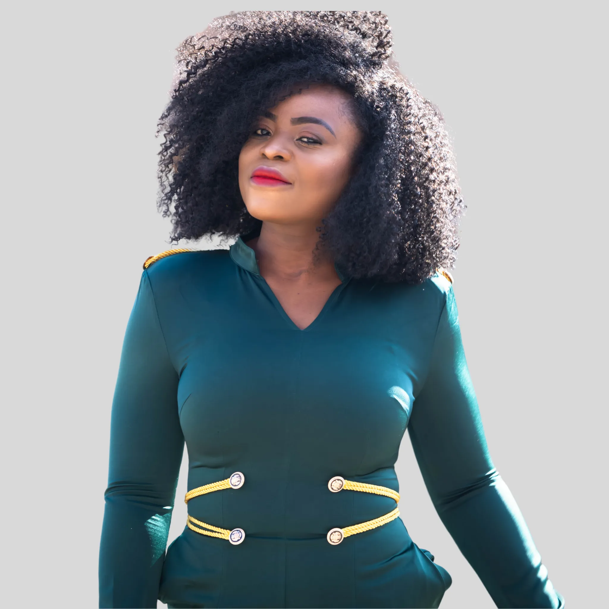 Vintage Teal Long Sleeve V Neck Midi Dress