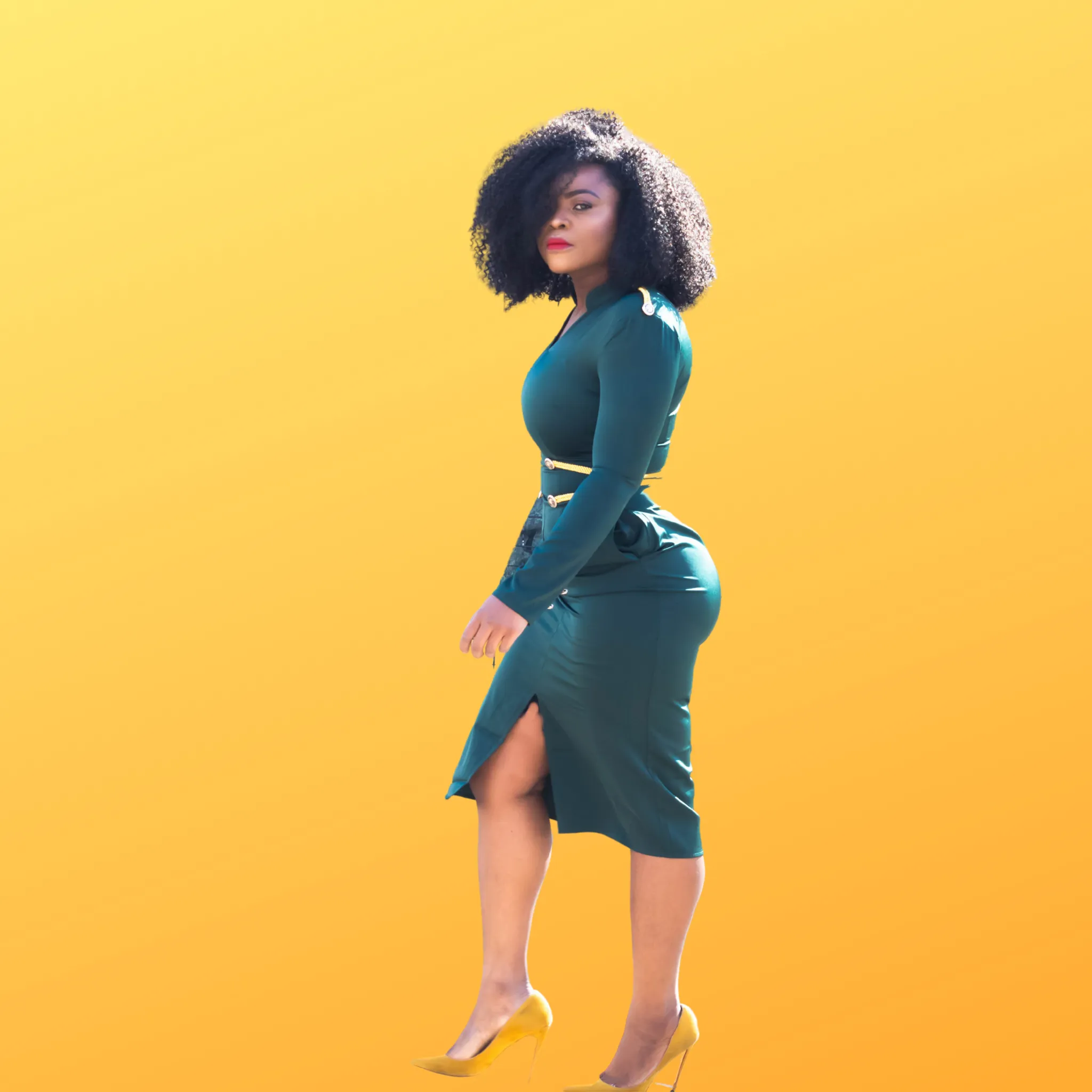 Vintage Teal Long Sleeve V Neck Midi Dress