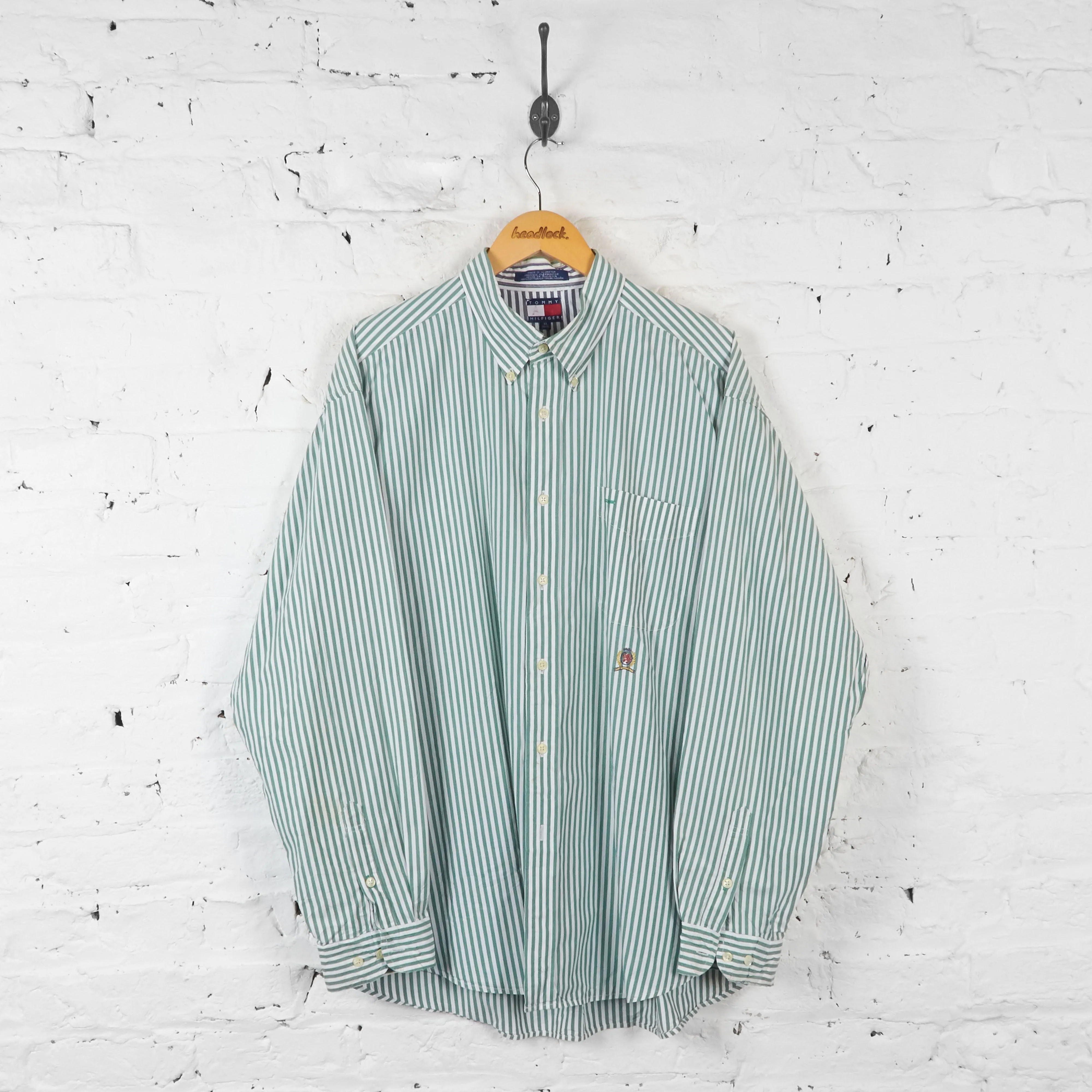 Vintage Tommy Hilfiger Striped Shirt - Green - XL