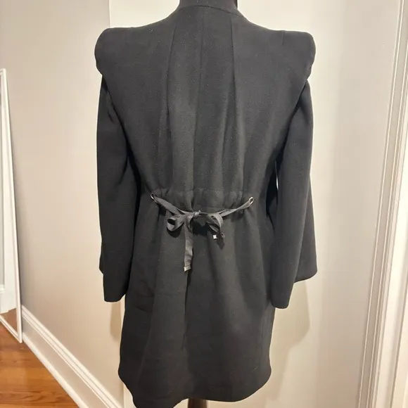 Vintage TOV Holy G Inc Size 38 Black Wool Coat 80s High Collar V Neck Buttons