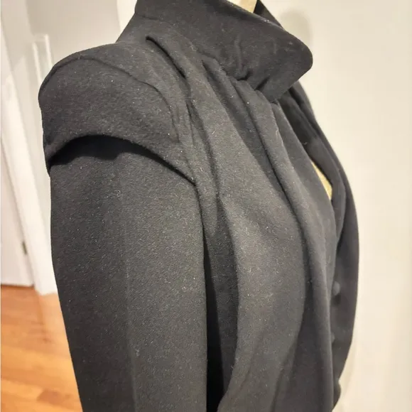 Vintage TOV Holy G Inc Size 38 Black Wool Coat 80s High Collar V Neck Buttons