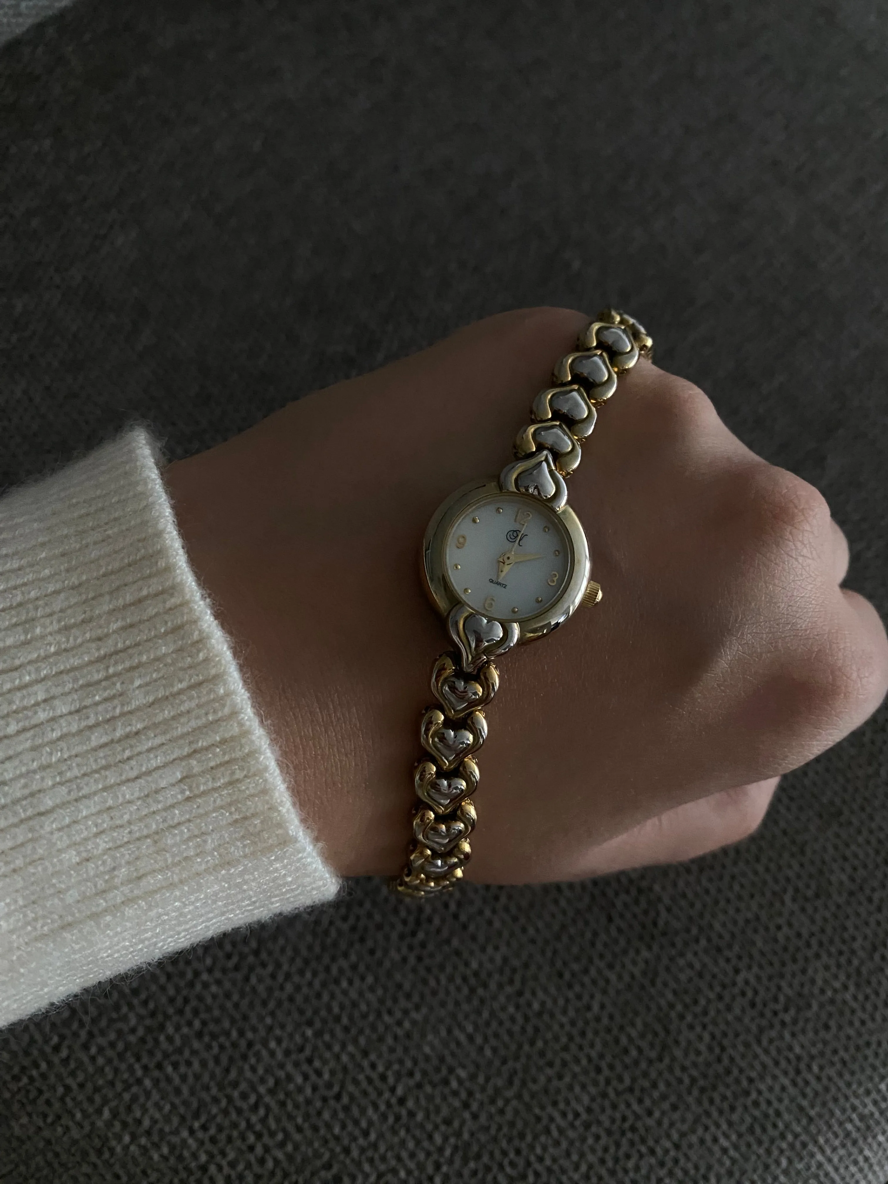 Vintage Two Tone Heart Links Ladies Watch
