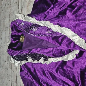 Vintage Velvet Robe Womens Purple Full Length Kimono Ruffle Pocket Long Sleeve S