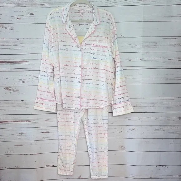 Vintage Victoria's Secret Angel Rainbow Pajama Set 2 PC 2000's Y2K RARE Medium