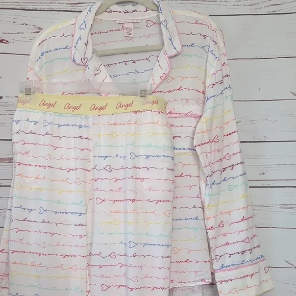 Vintage Victoria's Secret Angel Rainbow Pajama Set 2 PC 2000's Y2K RARE Medium