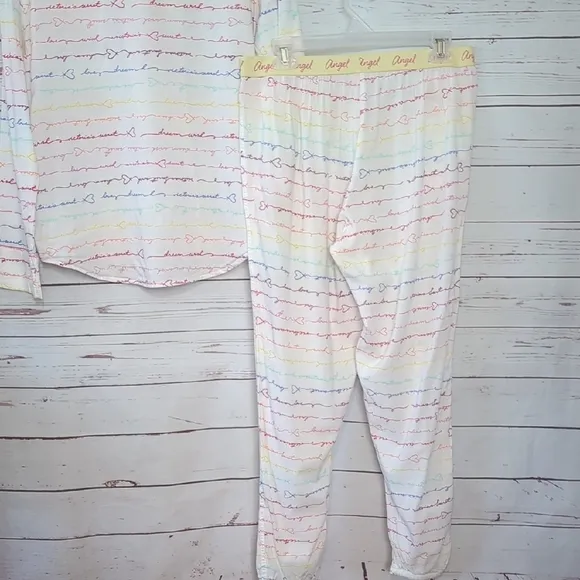 Vintage Victoria's Secret Angel Rainbow Pajama Set 2 PC 2000's Y2K RARE Medium