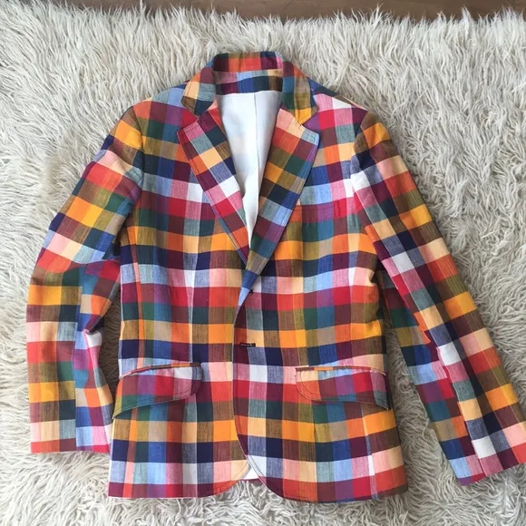 VINTAGE Women’s Rainbow Checkered Plaid Blazer Size 6
