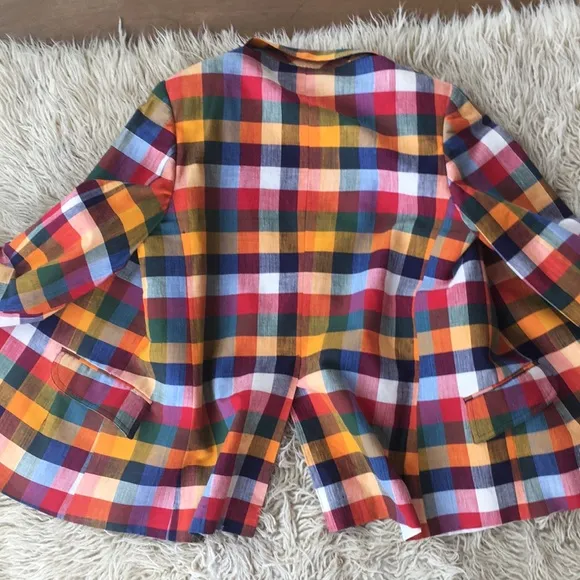 VINTAGE Women’s Rainbow Checkered Plaid Blazer Size 6
