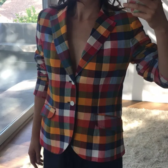 VINTAGE Women’s Rainbow Checkered Plaid Blazer Size 6