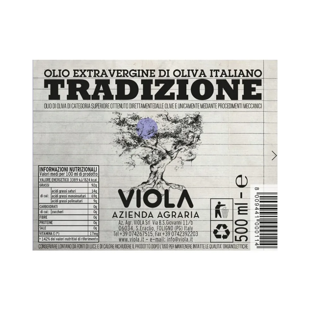 Viola Tradizione Extra Virgin Olive Oil (500ml) - Moraiolo, Frantoio & Leccino Blend