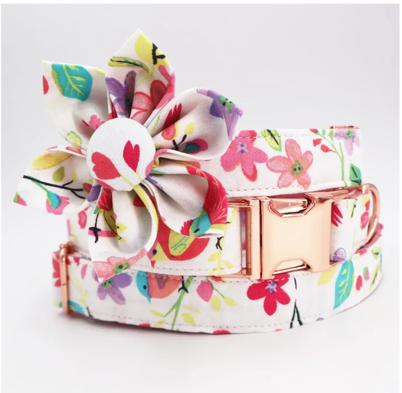 Vista White Floral - Personalized Dog ID Collar