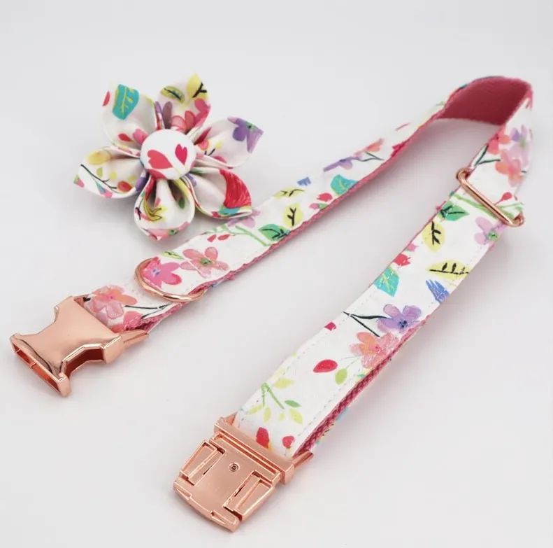 Vista White Floral - Personalized Dog ID Collar