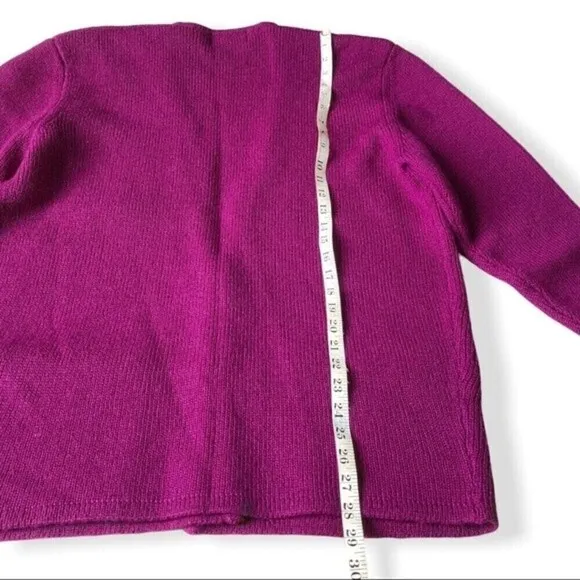 Vtg 80 Magnolia Chunky Knit Sweater Cardigan Wool Burgundy Crest Pocket Nautical