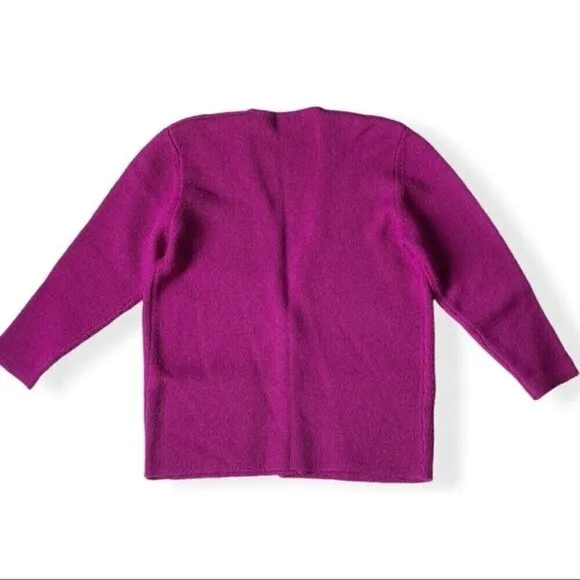Vtg 80 Magnolia Chunky Knit Sweater Cardigan Wool Burgundy Crest Pocket Nautical