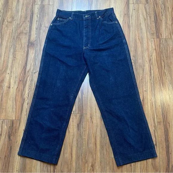 VTG 80s Lee Straight Leg Darkwash Jeans Union Made in USA Wait 28-30&quot;