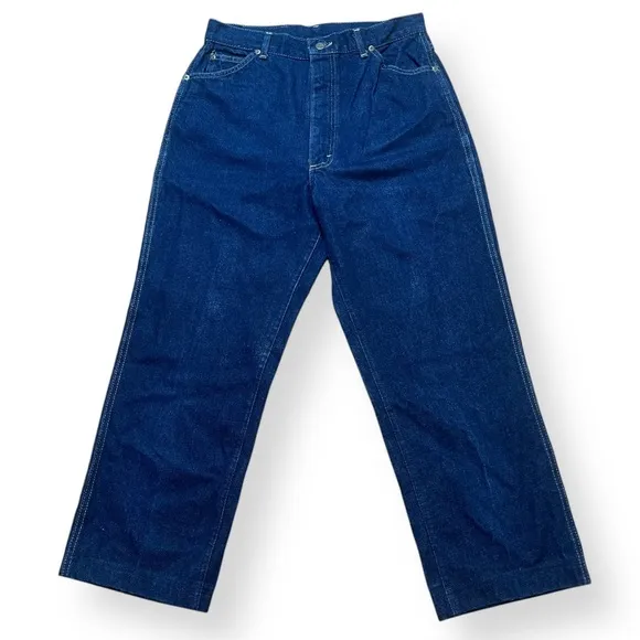 VTG 80s Lee Straight Leg Darkwash Jeans Union Made in USA Wait 28-30&quot;