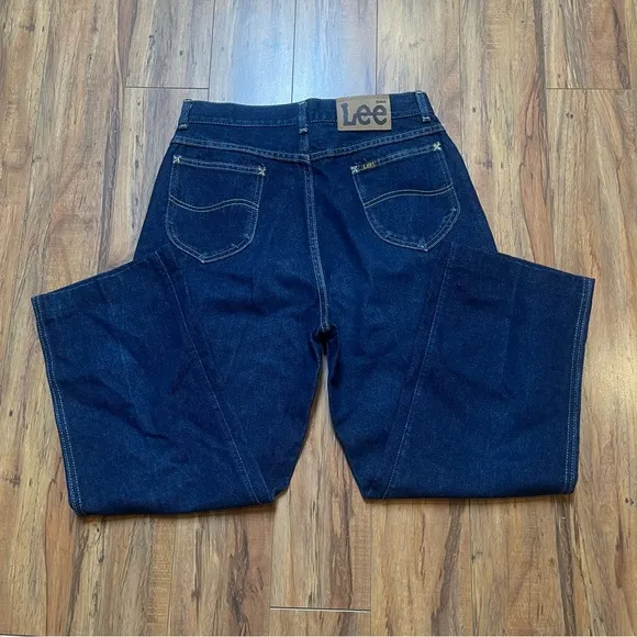 VTG 80s Lee Straight Leg Darkwash Jeans Union Made in USA Wait 28-30&quot;