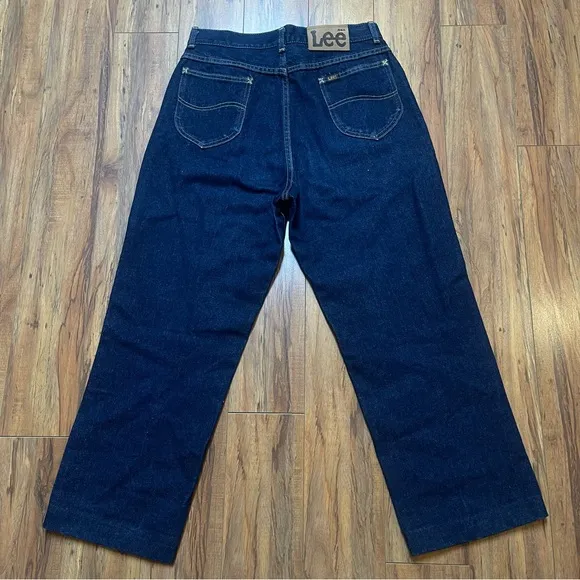 VTG 80s Lee Straight Leg Darkwash Jeans Union Made in USA Wait 28-30&quot;