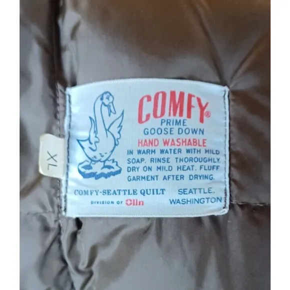 VTG COMFY Mid-Length Goose Down Quilted Car Coat Womens XL Brown Zip open sides