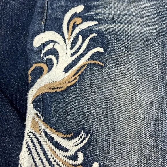 VTG KanCan Jeans Women's 5 Dark Blue Embroidered Hip Flare Preppy Normcore Rare