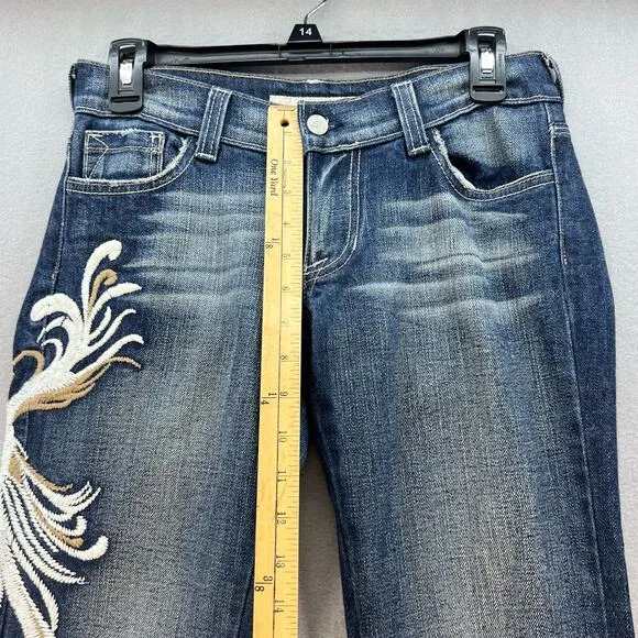 VTG KanCan Jeans Women's 5 Dark Blue Embroidered Hip Flare Preppy Normcore Rare