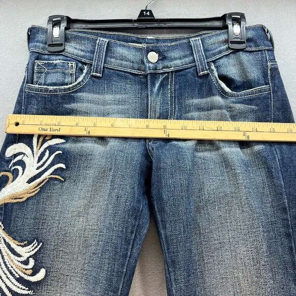 VTG KanCan Jeans Women's 5 Dark Blue Embroidered Hip Flare Preppy Normcore Rare