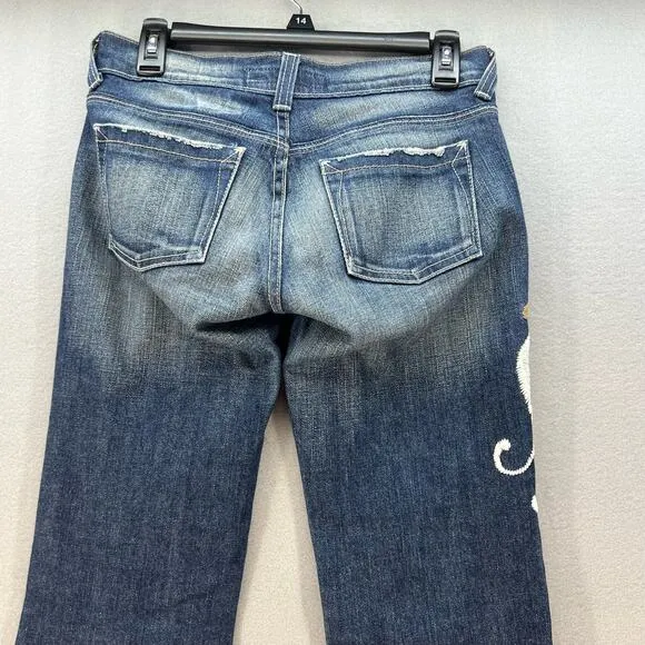 VTG KanCan Jeans Women's 5 Dark Blue Embroidered Hip Flare Preppy Normcore Rare