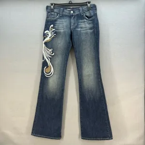 VTG KanCan Jeans Women's 5 Dark Blue Embroidered Hip Flare Preppy Normcore Rare
