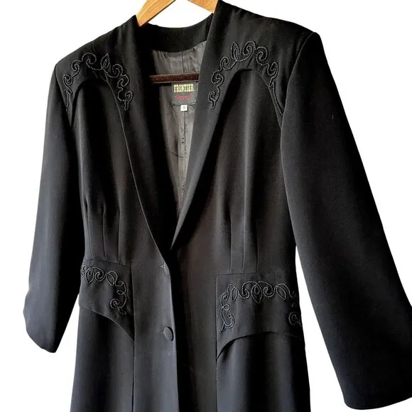 VTG North American Frontier Long Jacket Womens S Black Beaded Whitchcore Goth
