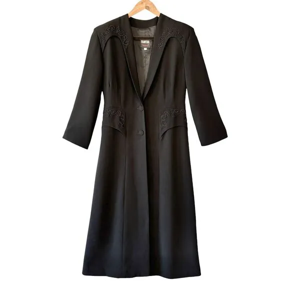 VTG North American Frontier Long Jacket Womens S Black Beaded Whitchcore Goth
