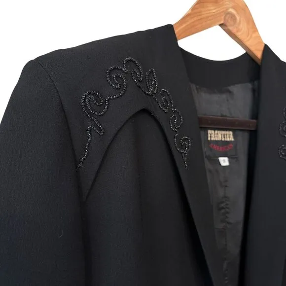 VTG North American Frontier Long Jacket Womens S Black Beaded Whitchcore Goth