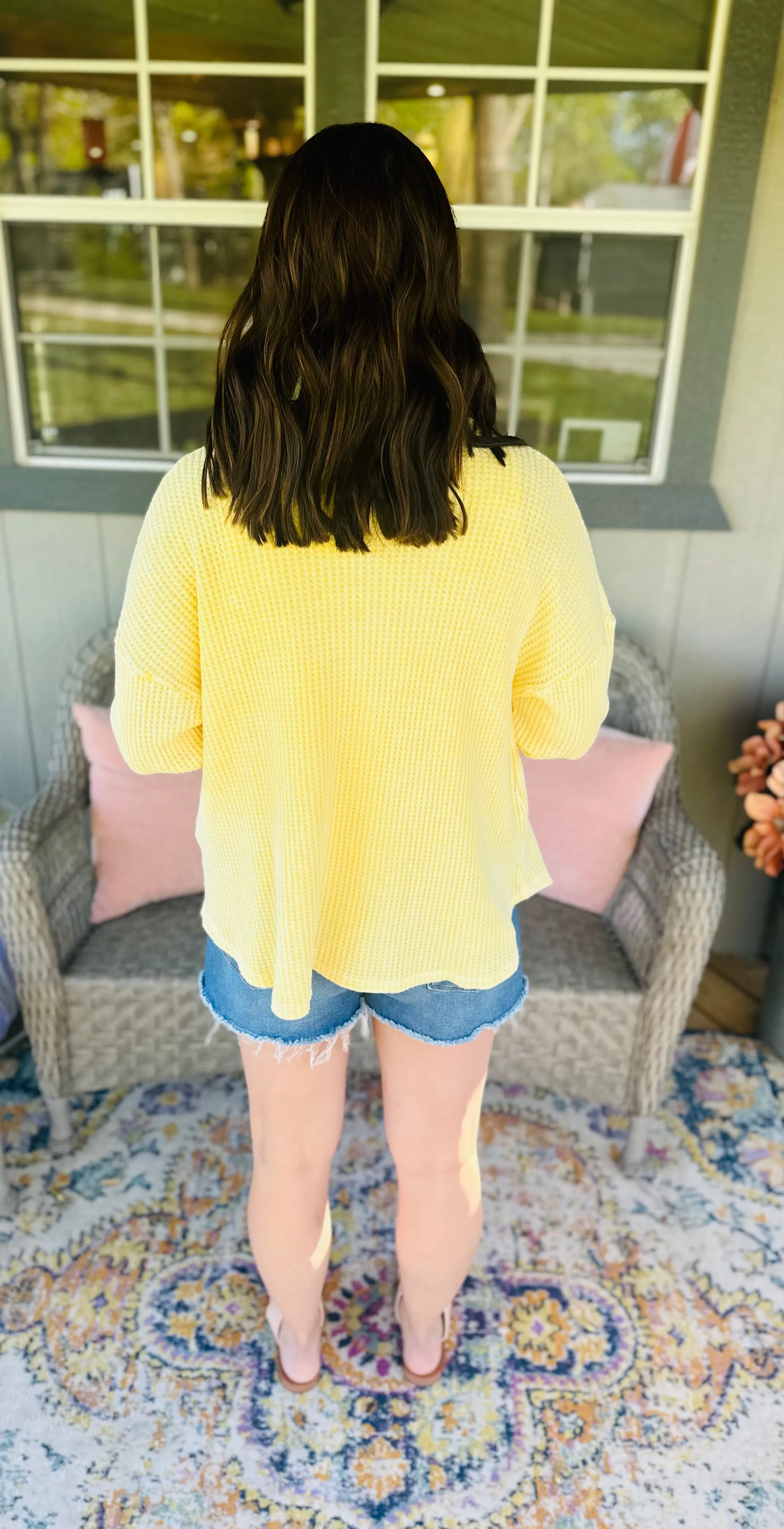 Waffle Knit Shacket-Yellow