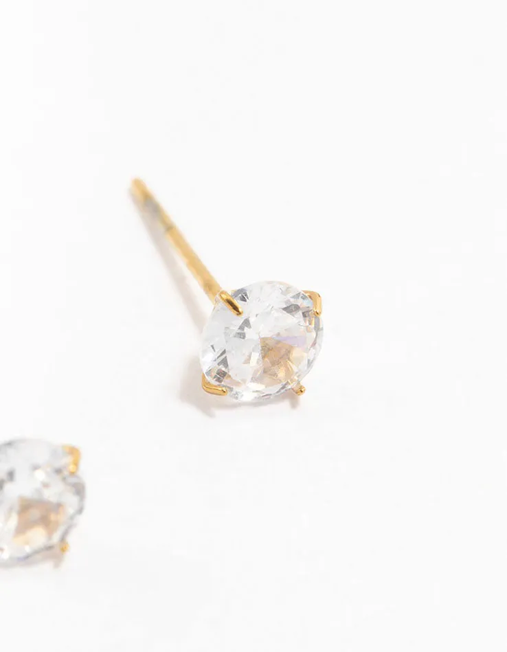 Waterproof Gold Plated Stainless Steel Cubic Zirconia Stud Earrings 5 MM